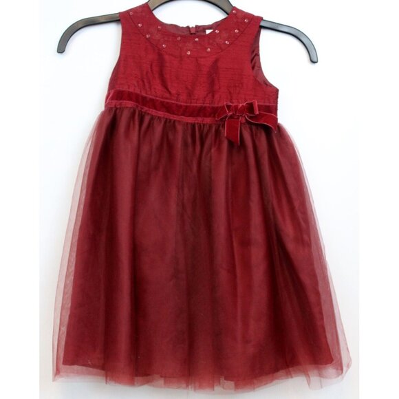 2006 Gymboree Family Portrait Red Silk Dress sz 4 Velvet Bow Long Mesh Sequin - Picture 1 of 8
